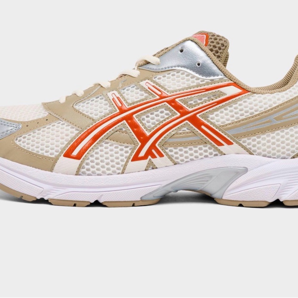 ASICS White and Tan Sneakers with Orange Highlights